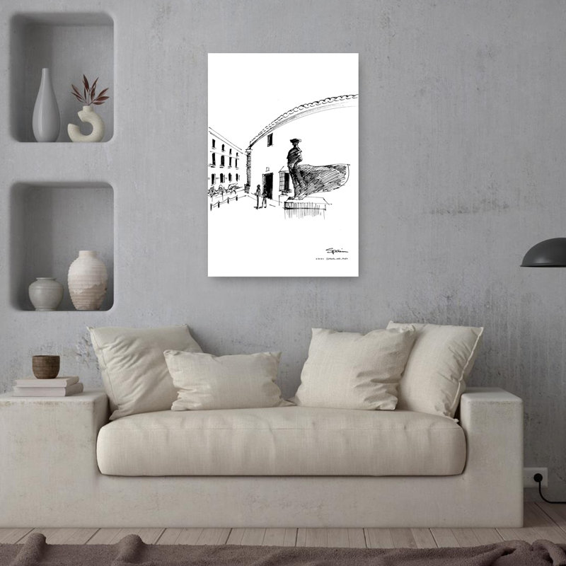 Historic Spanish City Statue Classic Traditional Abstract Architecture City Wall Art Print 1 Piece Wrapped Canvas Wall Art