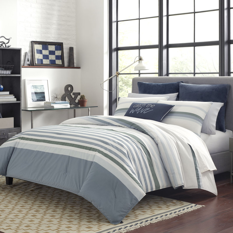 Ensemble de housse de couette en coton gris Nautica Lansier, Édredon très grand + 2 taies décoratives