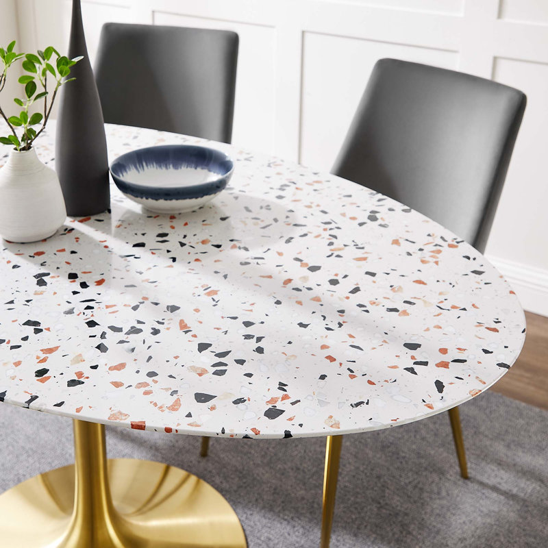 Modway Lippa 60" Oval Terrazzo Dining Table, Gold
