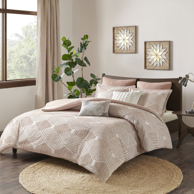 Blush Cotton Bedding Full/Queen - & Stylish Comforter In Soft Texture, Full/Queen Comforter + 2 Shams