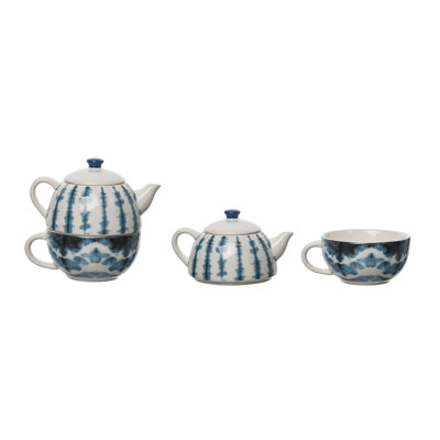 Dolomite 6,5 po Shibori multicolore pour une théière et une tasse de thé, ensemble de 2