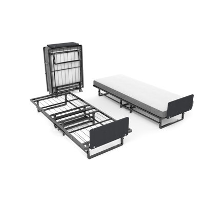 Structure de lit pliante en métal avec matelas en mousse, portable pour différentes pièces, assemblage pratique de 4 roulettes et lit simple à haute densité
