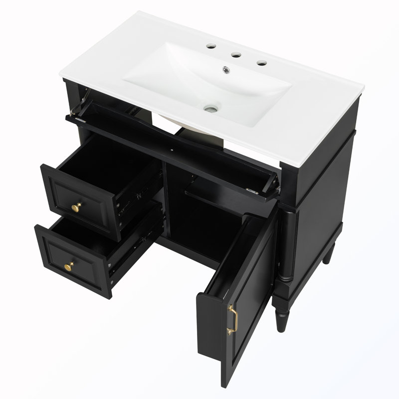 Freestanding Bathroom Cabinet With Flip Drawer, Black