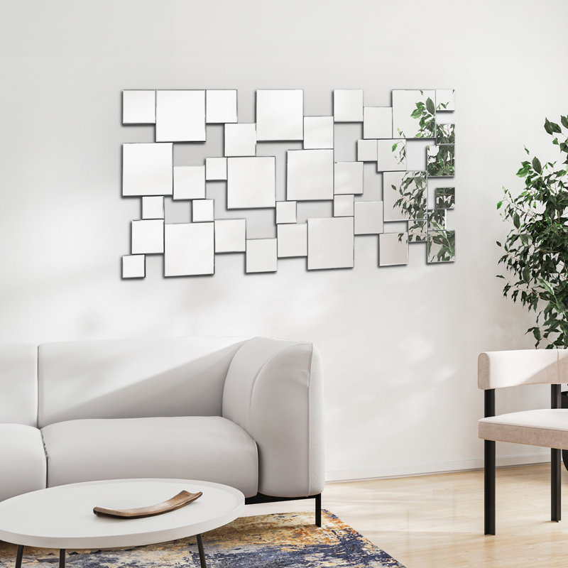 Janinne Rectangular Accent Wall Mirror with Beveled Irregular Tile Pattern