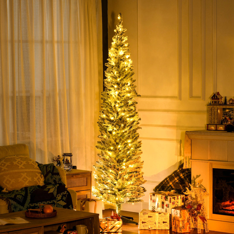 Grand sapin de Noël artificiel pré-éclairé avec lumières DEL blanches chaudes et pointes, pour décoration de Noël, vert