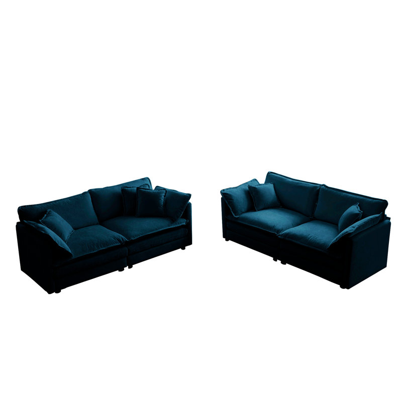 2 salons en chenille bleue. Structure en bois, éponge, tissu respirant pour une chambre à coucher moderne, revêtement en chenille, bois massif, tissu, sièges polyvalents