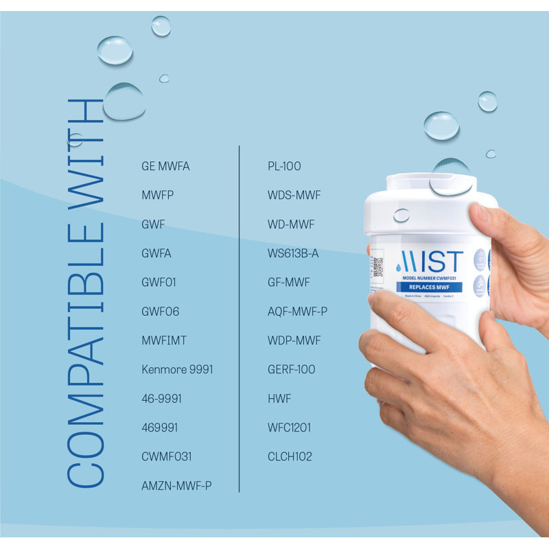 Mist MWF Replacement Refrigerator Water Filter Compatible with GE: MWF, MWFP, GWF, GWFA