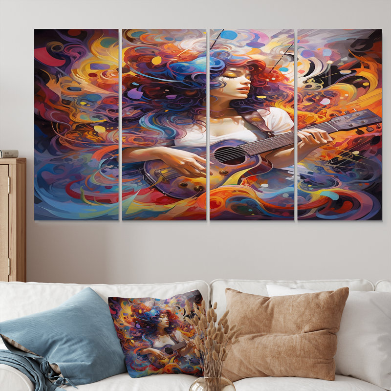 Seeing The Music Colourful Guitar Player - Musician Wall Art Decor 4 Piece, 28" H x 48" W