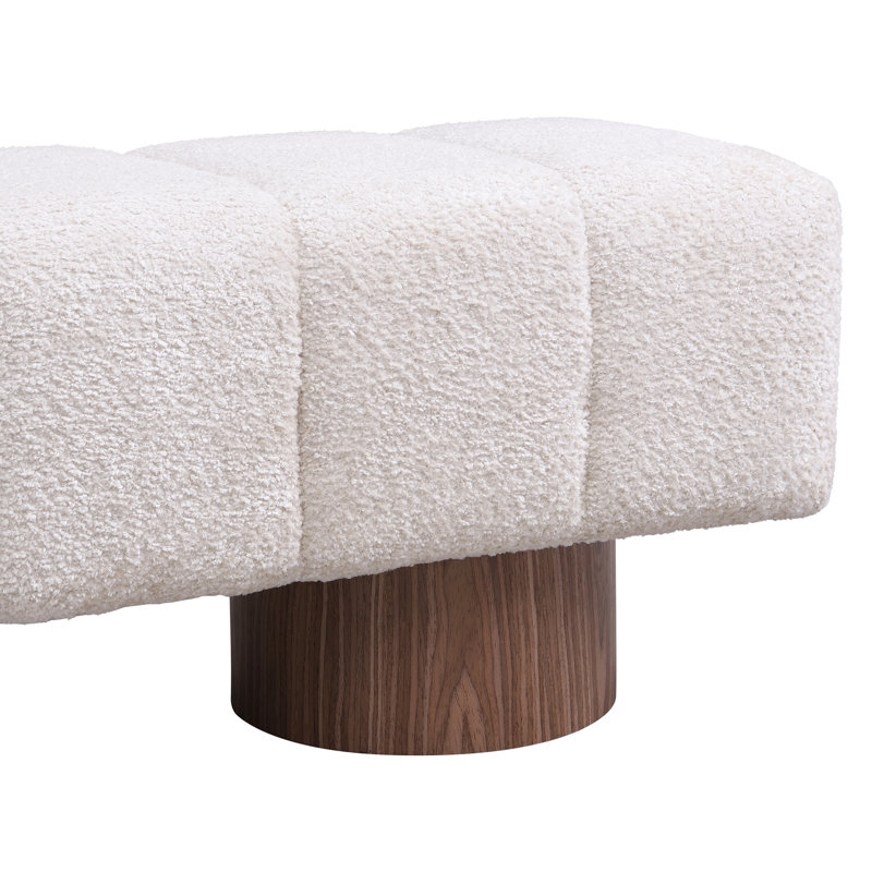 Marlon Dining Bench With Wooden Base, Ivory, 18" H x 64" W x 16.75" D