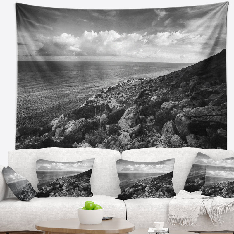 Tapisserie noire et blanche Sunrise Beach, H 32 po x l 39 po