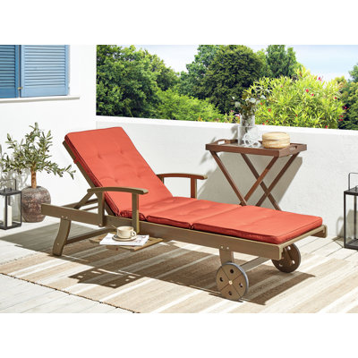 Kenneth 196 cm Long Reclining Acacia Single Chaise with Cushions