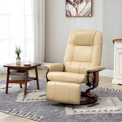 Fauteuil inclinable manuel en similicuir avec base pivotante en bois, blanc