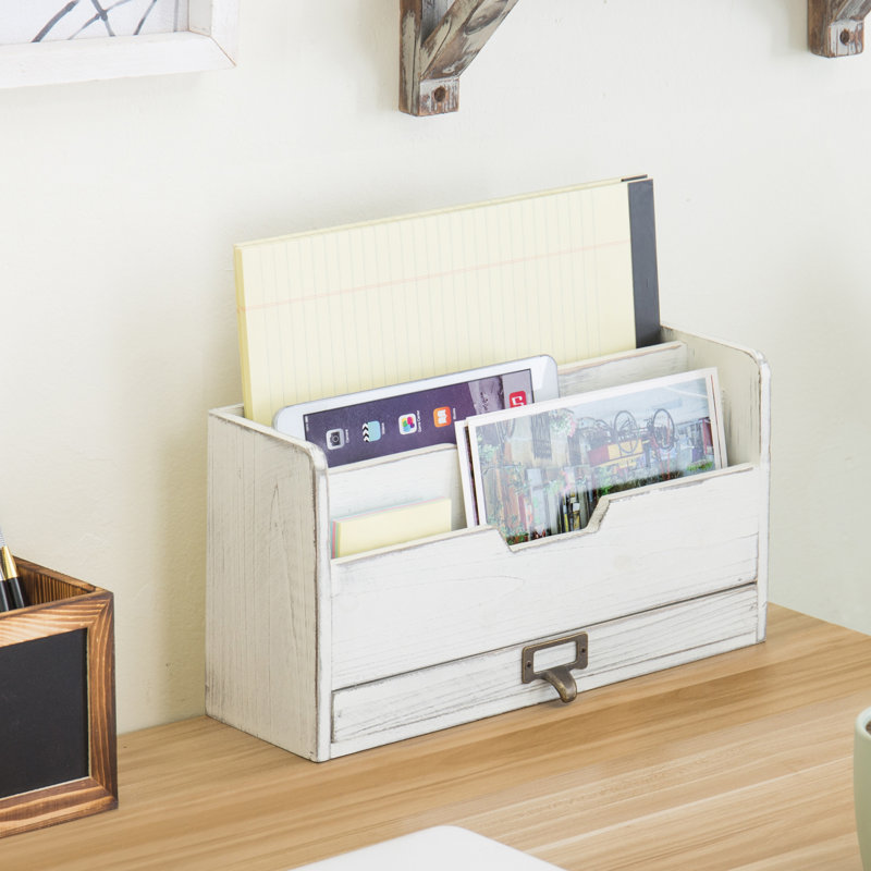 Solid Wood 3-Slot Desk Organiser With Drawers