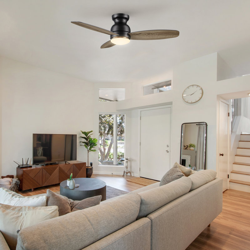 48'' Ceiling Fan with LED Lights, Black with Walnut Blades