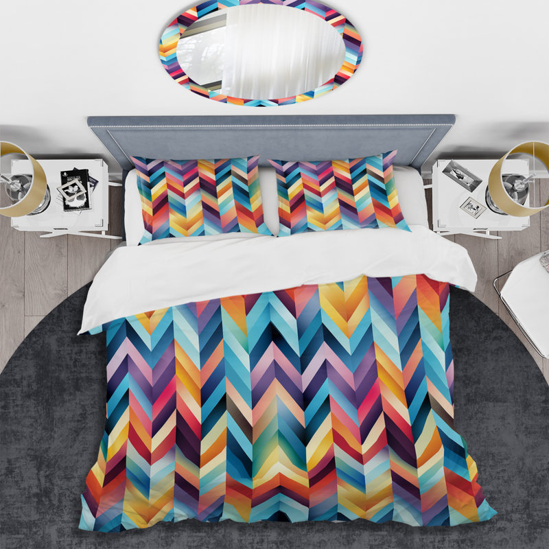 Ensemble de housse de couette à chevrons en polyester microfibre, Housse de couette pour très grand lit et 2 très