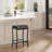 Set of 4 Counter Height Bar Stools - Modern Saddle Stools with Thick Faux Leather Seat, Sturdy Metal Frame & Footrest for Kitchen Island, Dining Room, Black-271610169-271610175
