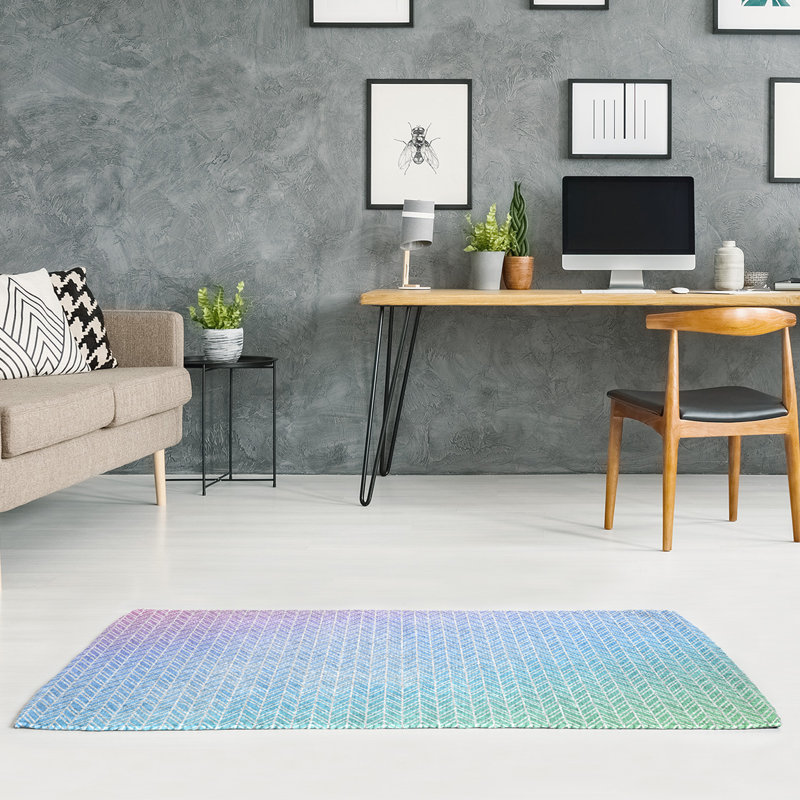 Tapis saumon/bleu light chevrons, Rectangle 2 pi x 3 pi