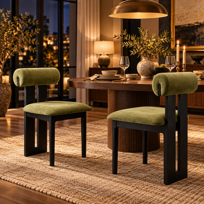 Ensemble de 2 chaises de salle à manger rembourrées Vonnie, Vert/noir