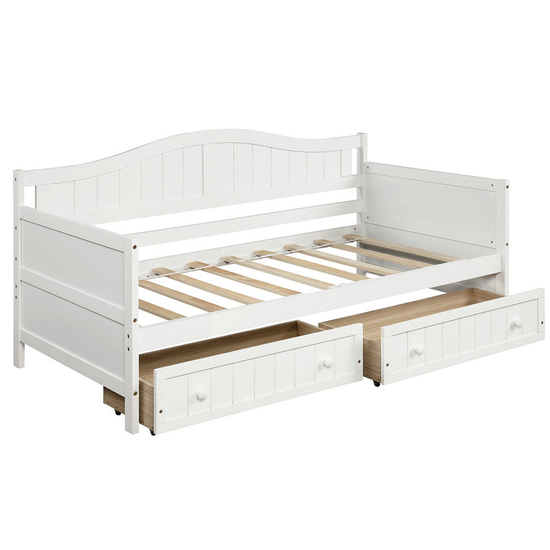 Lit de jour en bois avec 2 tiroirs, canapé-lit pour le salon de la chambre à coucher, aucun sommier nécessaire, Blanc