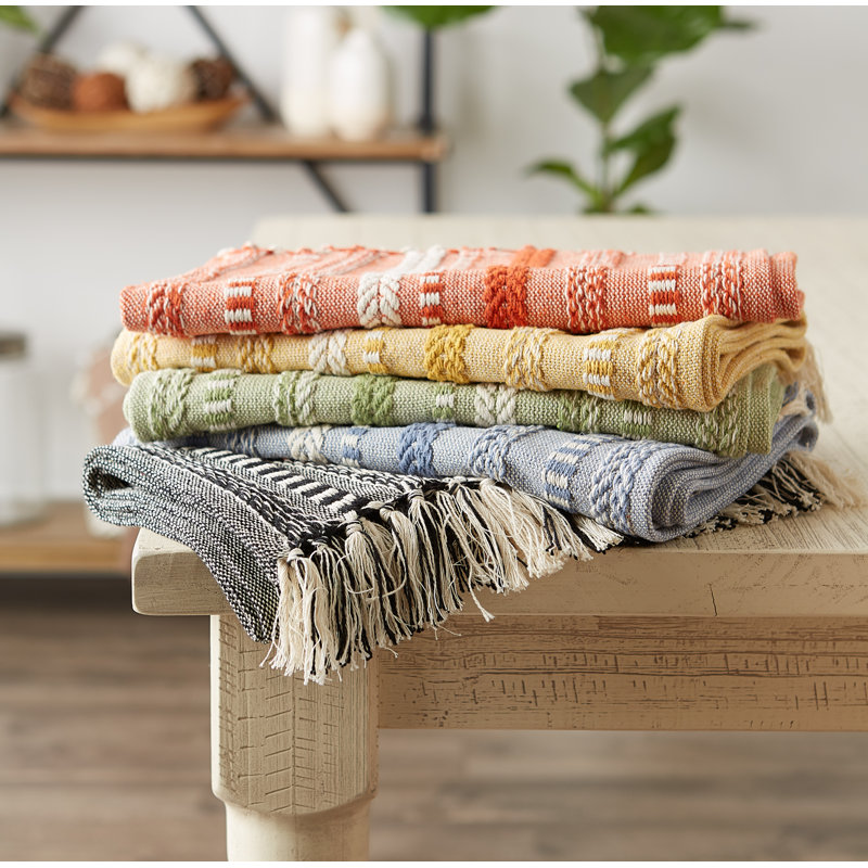 Leore Striped 100% Cotton Table Runner, 72" x 15", Gold