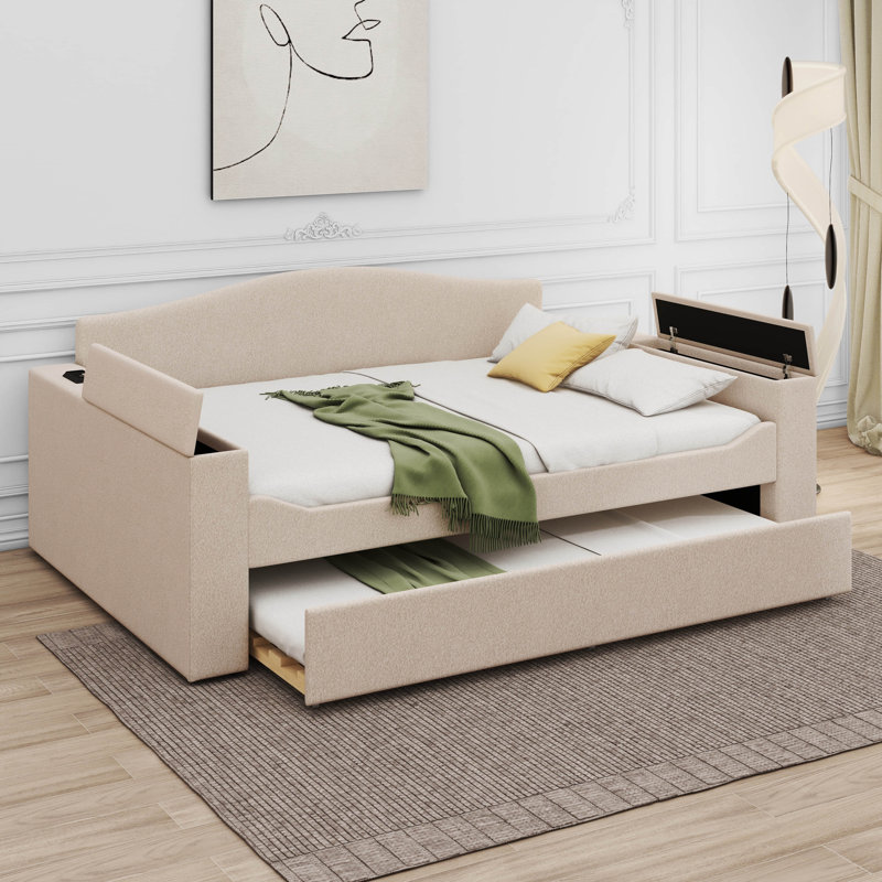 Lit de jour rembourré Verlisa, Double, Beige