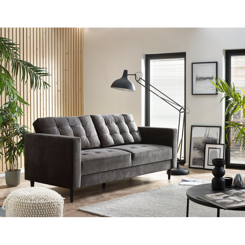 Jodi Velvet Sofa - Upholstered Modern Retro Fabric Stylish & Contemporary, 3 Seater, Dark Grey