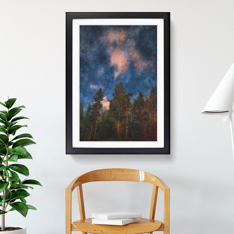 Starry Night Forest - Picture Frame Graphic Art, 65cm H x 48cm W x 2cm D, Black