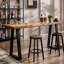 Table de bar en bois massif, table à hauteur de comptoir de 63 po avec pieds en métal pour la cuisine