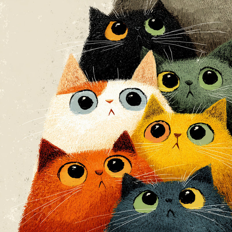 Curious Cat Crowd Wrapped Canvas Wall Art