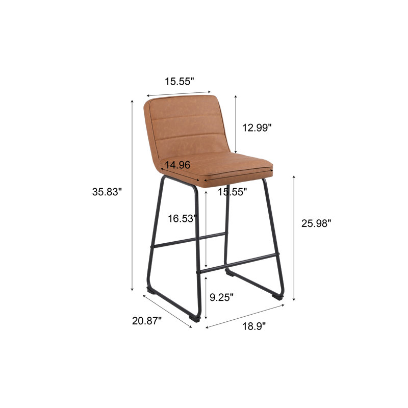 Upholstered Counter Stool with Metal Frame, Camel
