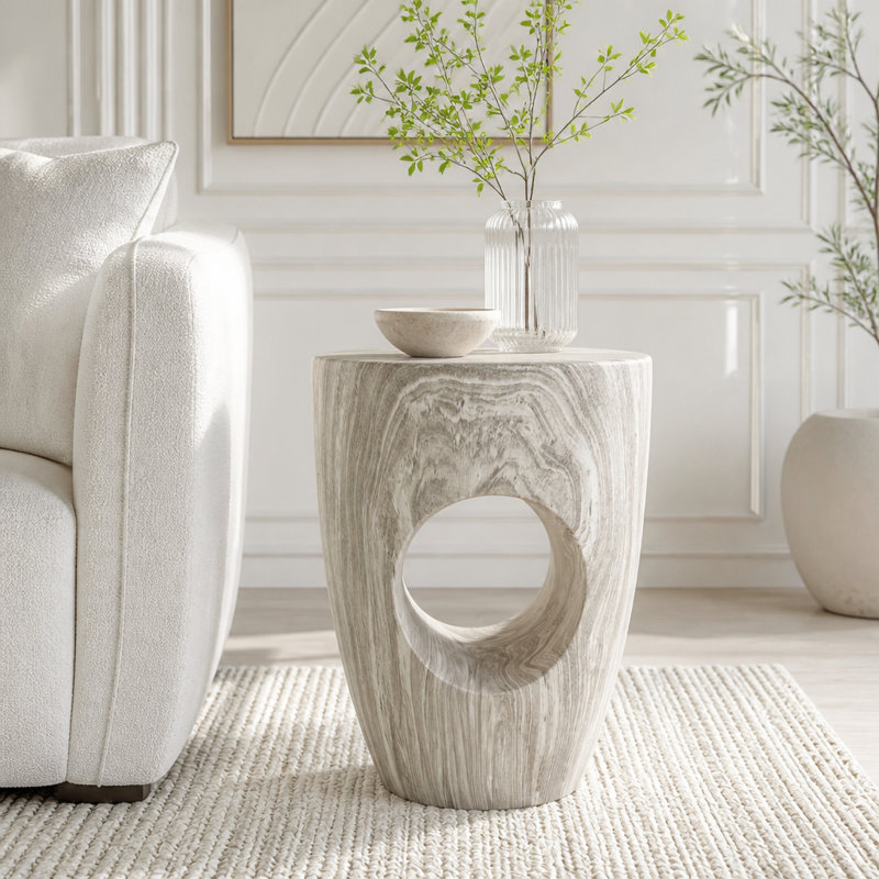 Table d'appoint Modern Modern MgO avec découpe, Gris, marbre