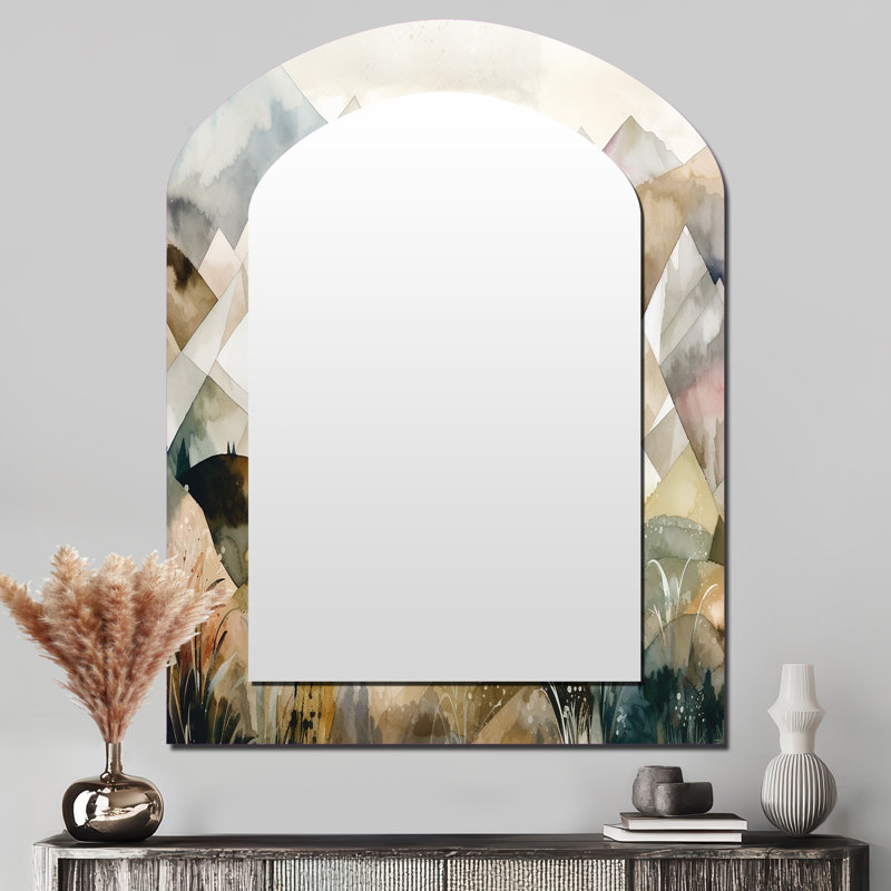 Exploration des montagnes argentées évolutives II - miroir mural décoratif asymétrique paysage, 43 po x 33 po