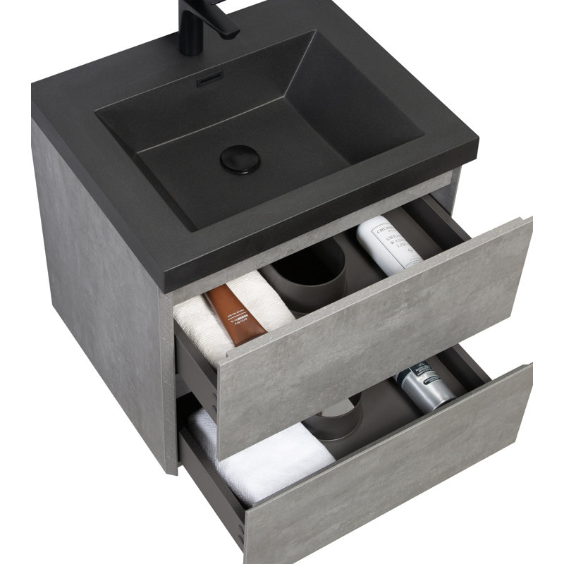 Meuble-lavabo flottant avec lavabo, conception murale pour économiser de l'espace, avec tiroirs à fermeture en douceur et lavabo de qualité supérieure pour les salles de bain modernes.
