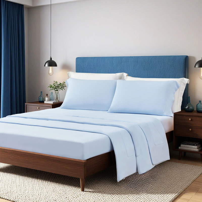 Ensemble de draps et de draps rafraîchissants en nylon, taille simple, bleu glacier, confort toutes saisons