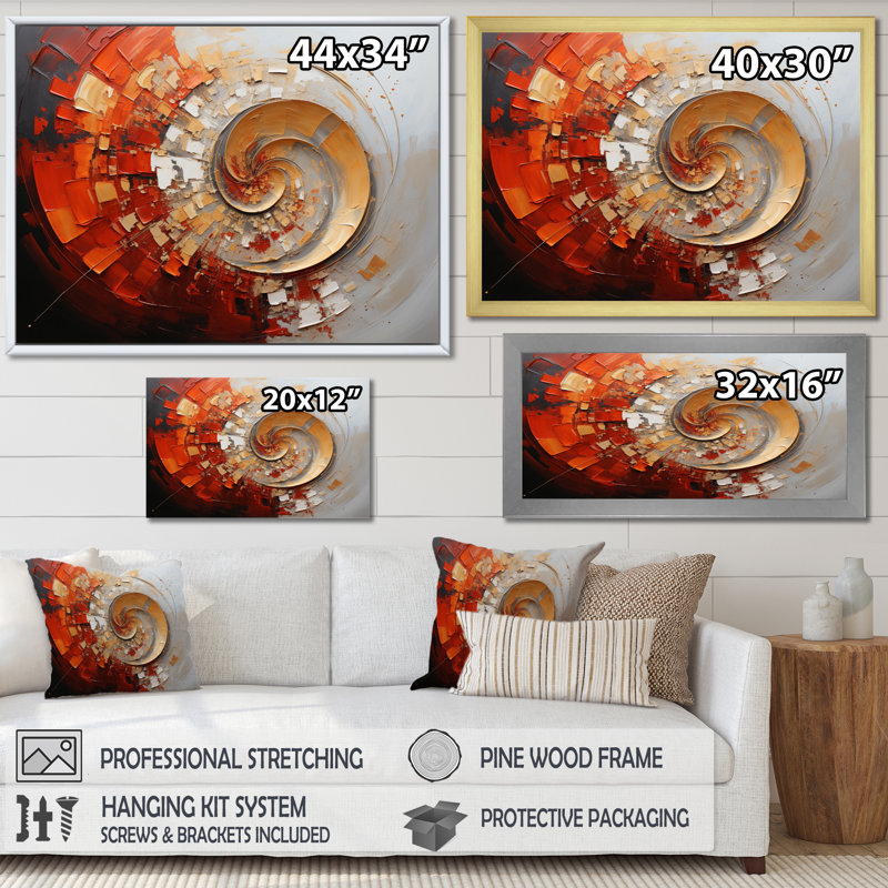 Energetic Spiralscape I - Abstract Spirals, impressions sur toile, H 12 po x l 20 po x P 1 po, Cadre doré simple