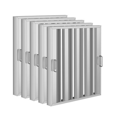 Filtre à graisse à chicane pour hotte professionnelle - Acier inoxydable 430 - 4 rainures - Compatible lave-vaisselle - Installation verticale - Système d'extraction robuste pour restaurants, lot de 5, dimensions : 49,5 x 49,5 x 4,8 cm (19,5 x 19,5 x 1,9 po)