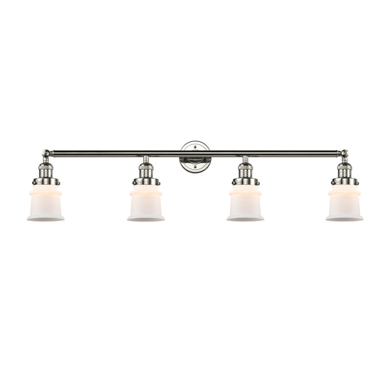 Éclairage pour salle de bain 4 lumières Alexandira, Nickel poli, Boîtier blanc mat, Ampoule DEL 6 watts Vinage