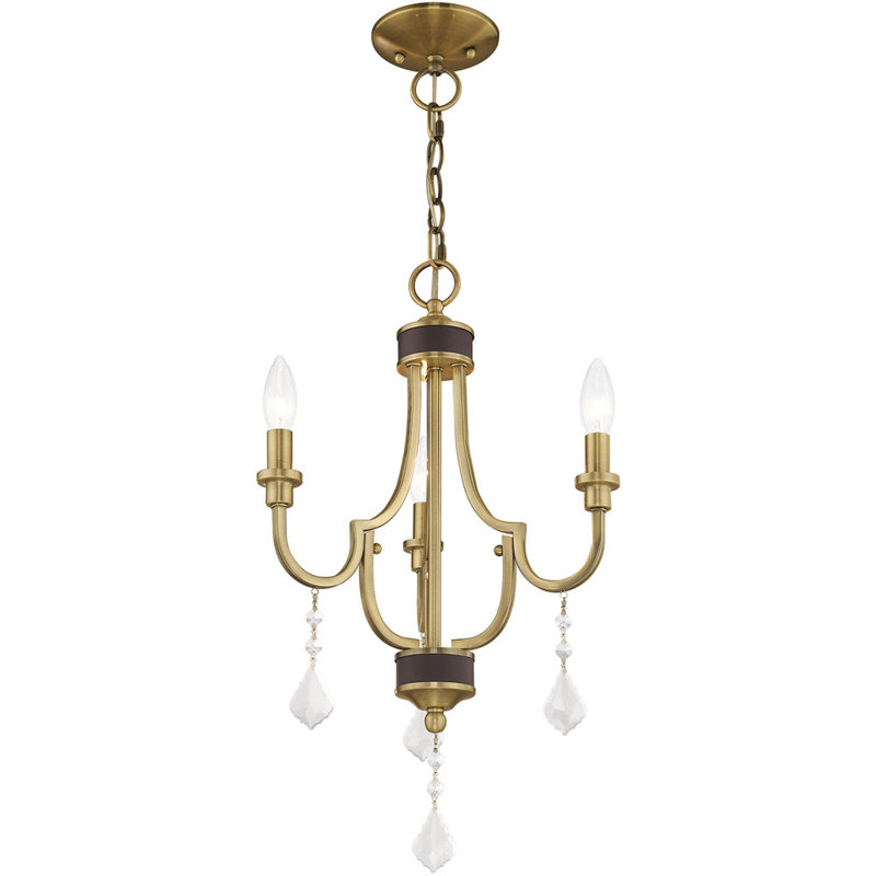 Lustre classique à 3 lumières de style bougie, Laiton antique