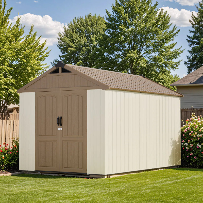 8 Ft. W Resin Storage Shed, Brown, 95"H x 91"W x 147"D