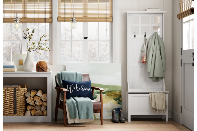 farmhouse style entryway with hall tree