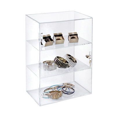Acrylic Lockbox Countertop Display Case w/ 2 Shelves 12.375" wide
