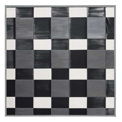 Machine Washable Checkered Gray Area Rug