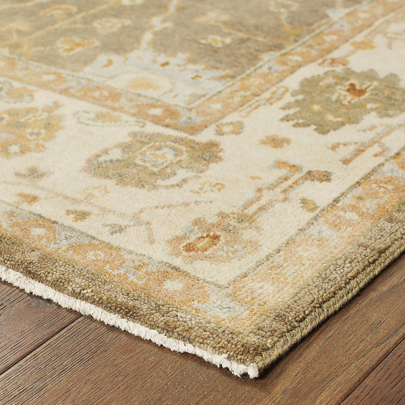 Presley Traditional Hand-Knotted Wool Brown Area Rug, Rectangle 6' x 9'