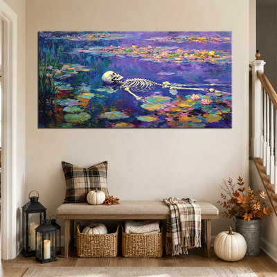 Art mural d'automne d'automne, décoration murale photos d'Halloween, art mural sur toile d'Halloween, gothique éclatant, toile artistique tendue dans une galerie, Spooky Home Decor for Living Room, 24 x 48 po