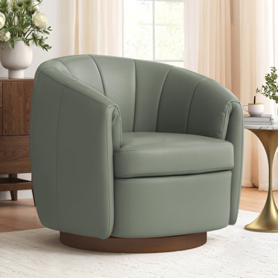 Seraphina Top Grain Leather Swivel Barrel Chair