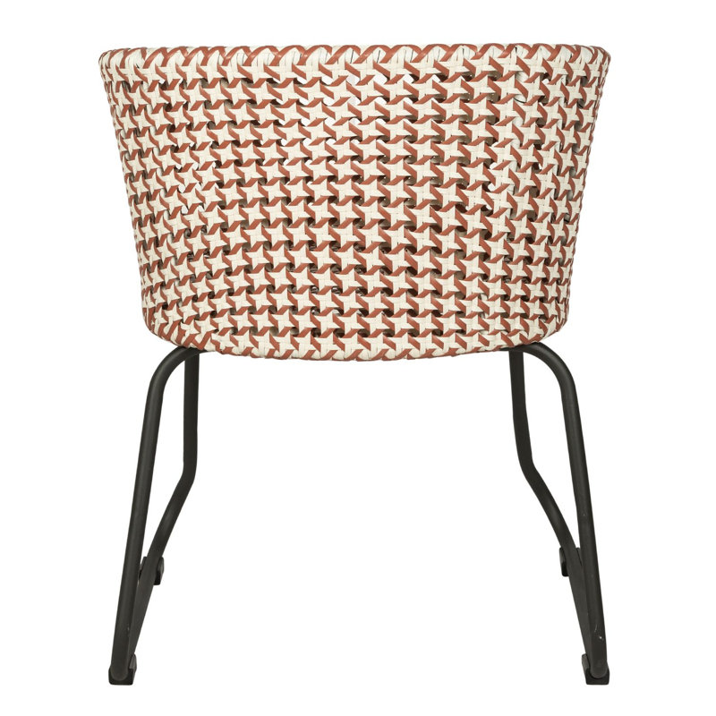 Luna Woven Rattan Outdoor Arm Chair, Red/White Seat/Black Frame