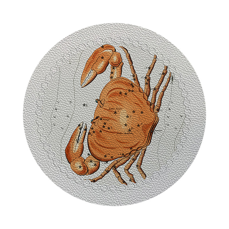 Zodiac Cancer White Vegan Leather Round Coasters, White