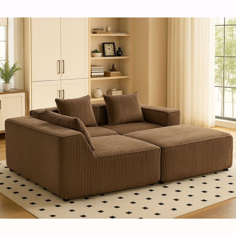 Canapé modulaire multi-personnes pouvant être combiné librement-33005-4, H 24,8 po x l 111,41 po x P 80,31 po, Brun