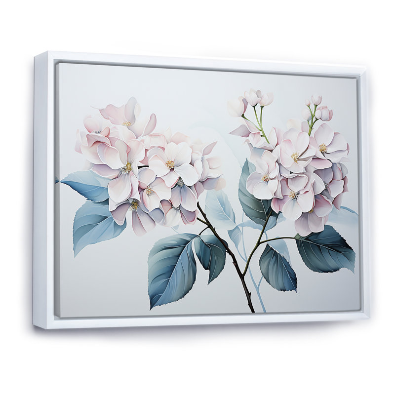 " Gray Minimalism Hydrangea Delight III " Color Photography Print, White Floater Framed, 30" H x 40" W x 1.5" D
