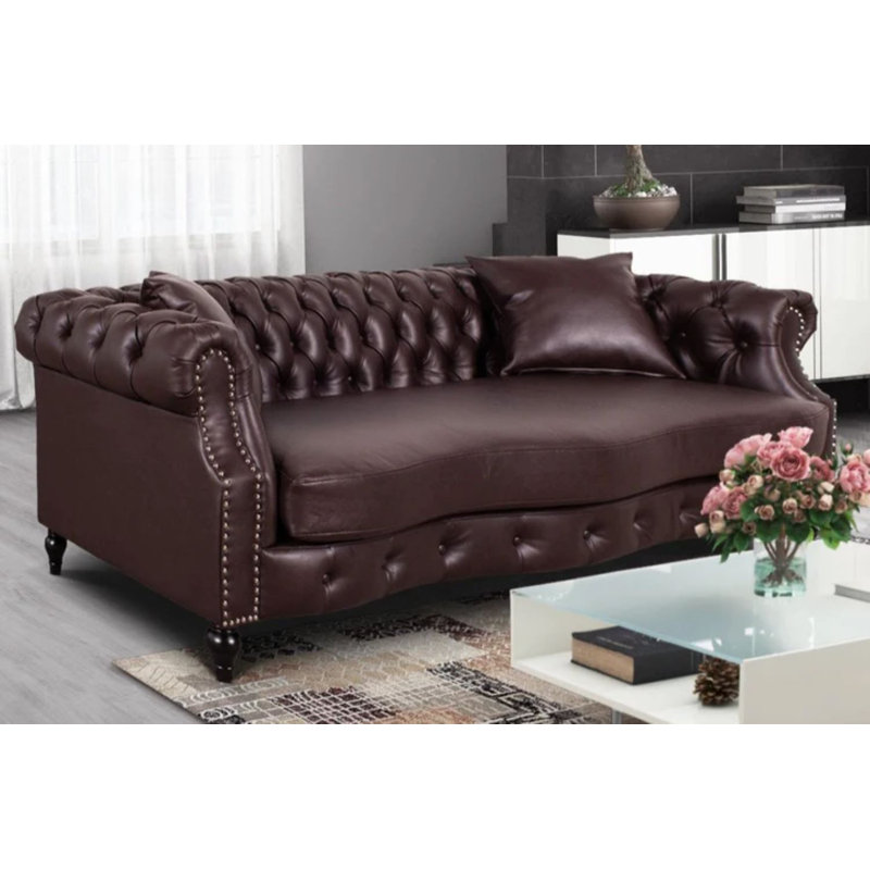 Richmond Mogadore Faux Leather Chesterfield Sofa, Dark Brown, 3